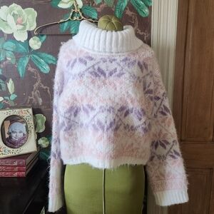 Wild Fable Fuzzy Cropped Sweater | Pastel Fair Isle | Size L